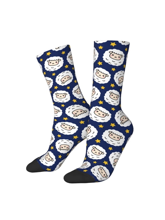 Cute Sheep With Star Crew Socks for Men & Women, Breathable Casual Athletic Ankle Socks