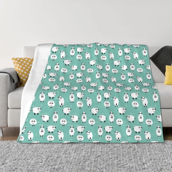 Vsdgher Cute Sheeps Pattern Fleece Throw Blanket, Horizontal Fleece Bedding Home Decor for Couch & Bed All Season Use -40"x30"