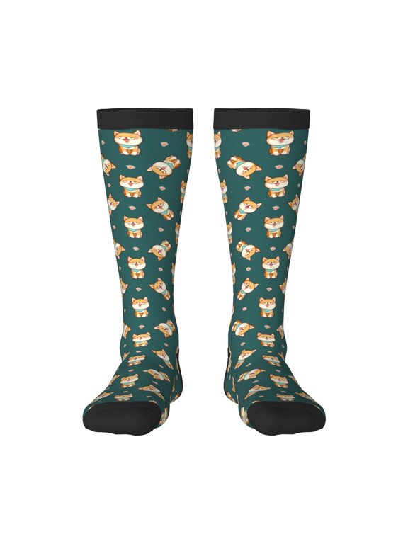 Cute Shiba Print Thigh High Socks Extra Long Stretchy Sock Women Over Knee High Opaque Stocking Daily Wear
