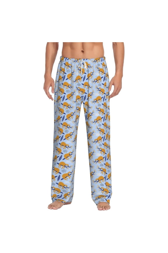 Cute Sloth Print Mens Pajama Pants Sleep & Lounge Pants, PJ Bottoms With elastic waistb and Pockets