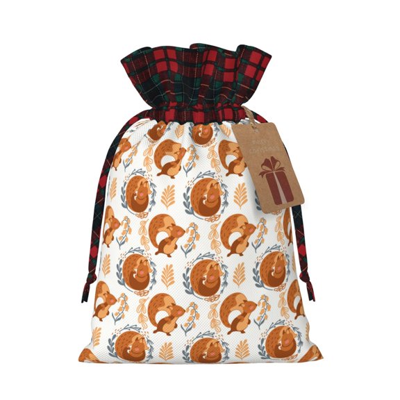 Vsdgher Cute Squirrel Christmas Drawstring Bags Xmas Burlap Bags Pouches Xmas Elements Wrapping Bags for Candy Goody Birthday Wedding-Black