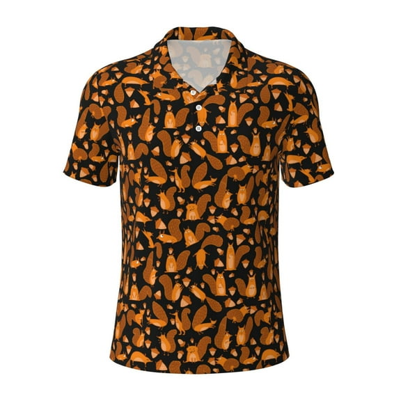 Vsdgher Cute Squirrel Print Men's Short Sleeve Stretch Polo Shirt, Moisture-Wicking Performance Polo Shirt