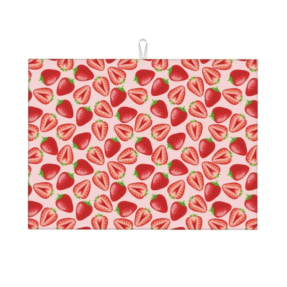 Vsdgher Cute Strawberry Dish Drying Mat Super Absorbent Drying Mat Large Dish Drying Mats for Kitchen Counter Kitchen Drying Mat 24" x 18"