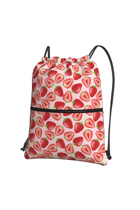 Cute Strawberry Drawstring Backpack Water Resistant String Bag Sports Sackpack Gym Sack for Men Women