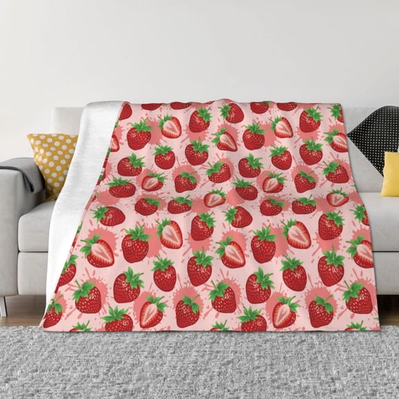 Vsdgher Cute Strawberry Pattern Fleece Throw Blanket, Horizontal Fleece Bedding Home Decor for Couch & Bed All Season Use -60"x50"