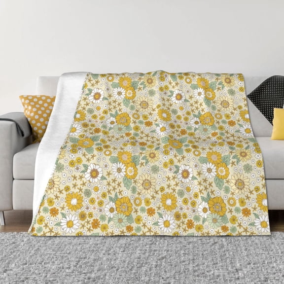 Vsdgher Cute Sunflower Pattern Fleece Throw Blanket, Horizontal Fleece Bedding Home Decor for Couch & Bed All Season Use -50"x40"