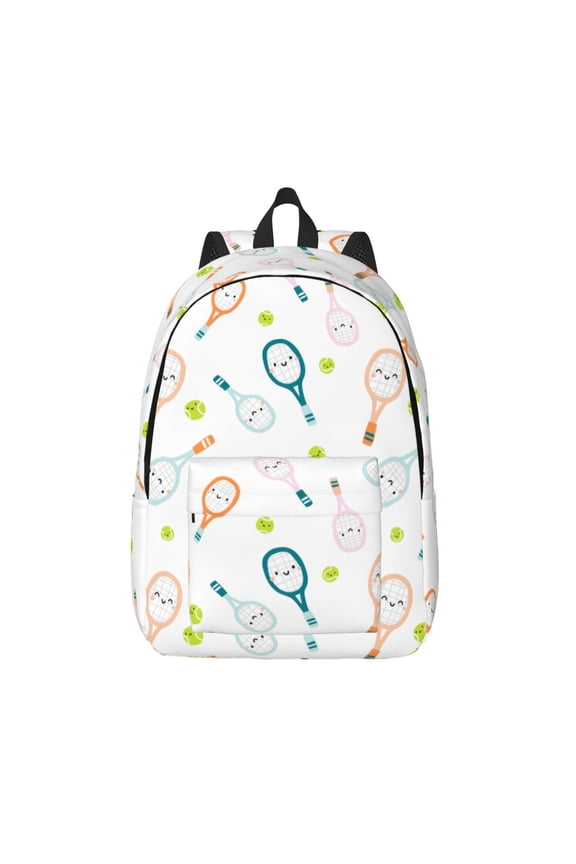 Cute Tennis Rackets Print Canvas Backpack Travel Rucksack Unisex Knapsack 15.7/17.7Inch Laptop Backpack for Work,College -Medium
