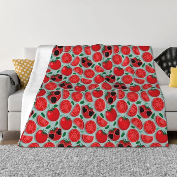 Vsdgher Cute Tomato Pattern Fleece Throw Blanket, Horizontal Fleece Bedding Home Decor for Couch & Bed All Season Use -60"x50"