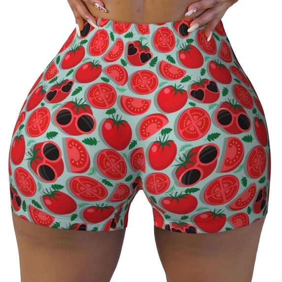 Vsdgher Cute Tomato print Workout Shorts for Women Seamless Soft Smooth Gym Yoga Scrunch Active Exercise Fitness Shorts