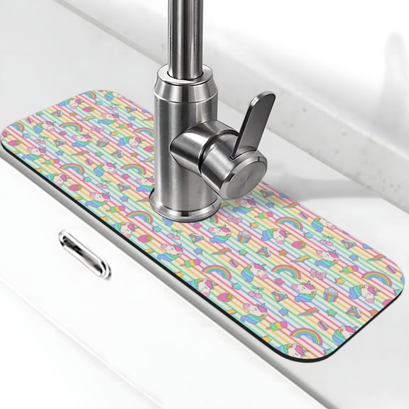 Vsdgher Cute Unicorn Kitchen Sink Splash Guard Faucet Mat -1 PC Super Absorbent Fast Drying Mat Sink Gadgets-Splash, Bathroom,Sink Mat,(15" X 5.5" )