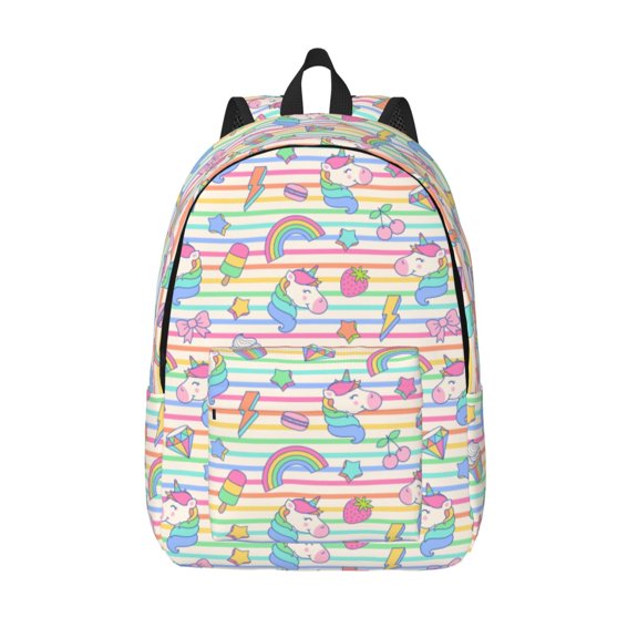 Vsdgher Cute Unicorn Print Canvas Backpack Travel Rucksack Unisex Knapsack 15.7/17.7Inch Laptop Backpack for Work,College -Small