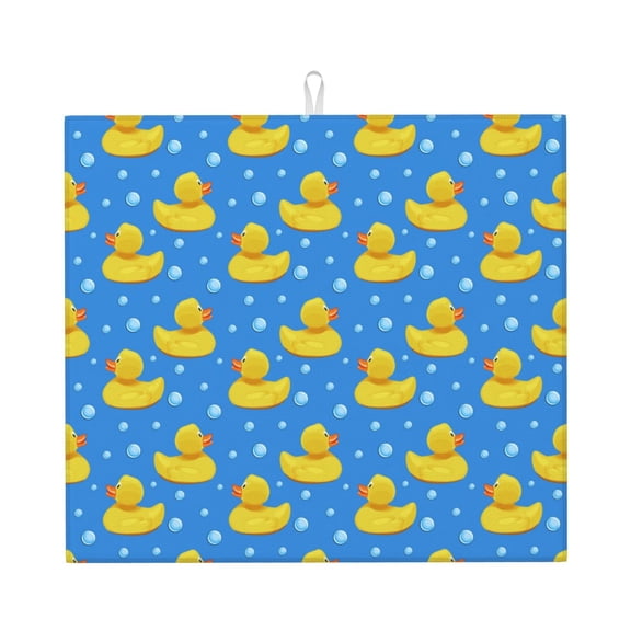 Vsdgher Cute Yellow Rubber Ducks Print Dish Drying Mat, Kitchen Counter Mat, Dish Drying Pad for Dishes, Utensils, Pots and Pans,16" x 18"