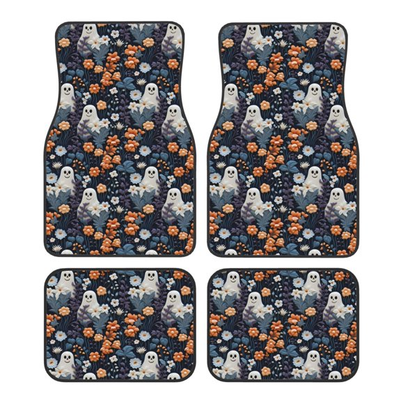 Vsdgher Cute ghost in the flowers Car Foot Mat Set of 4 Pieces Universal Floor Liner Car Accessories Fits Most Cars, Trucks, Vans, sedans, SUV