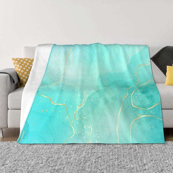 Vsdgher Cyan Mint Marble Pattern Fleece Throw Blanket, Horizontal Fleece Bedding Home Decor for Couch & Bed All Season Use -40"x30"