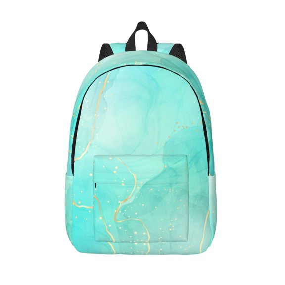 Vsdgher Cyan Mint Marble Print Canvas Backpack Travel Rucksack Unisex Knapsack 15.7/17.7Inch Laptop Backpack for Work,College -Medium