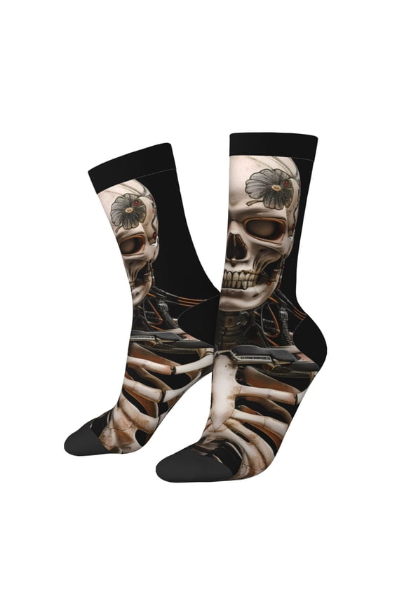 Cyber Skeleton With Tattoos Crew Socks for Men & Women, Breathable Casual Athletic Ankle Socks