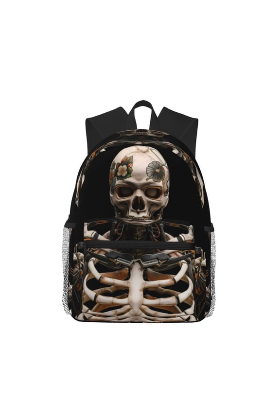 Cyber Skeleton With Tattoos Unisex Large Capacity Bookbag, Schoolbag, Casual Daypack for High School, College, Teens, Travel, Work