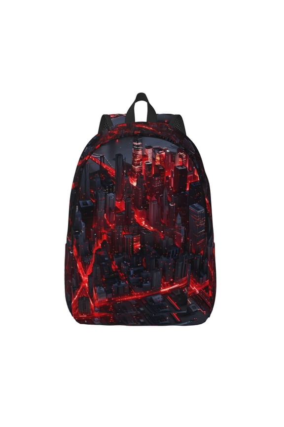 Cyberpunk Cityscape Lights Print Canvas Backpack Travel Rucksack Unisex Knapsack 15.7/17.7Inch Laptop Backpack for Work,College -Small