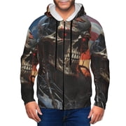 Vsdgher Cyberpunk Skull American Flag Mens Hoodies Zip Hoodie, Hoodies for Men, Zip-up Hooded Sweatshirt-Large