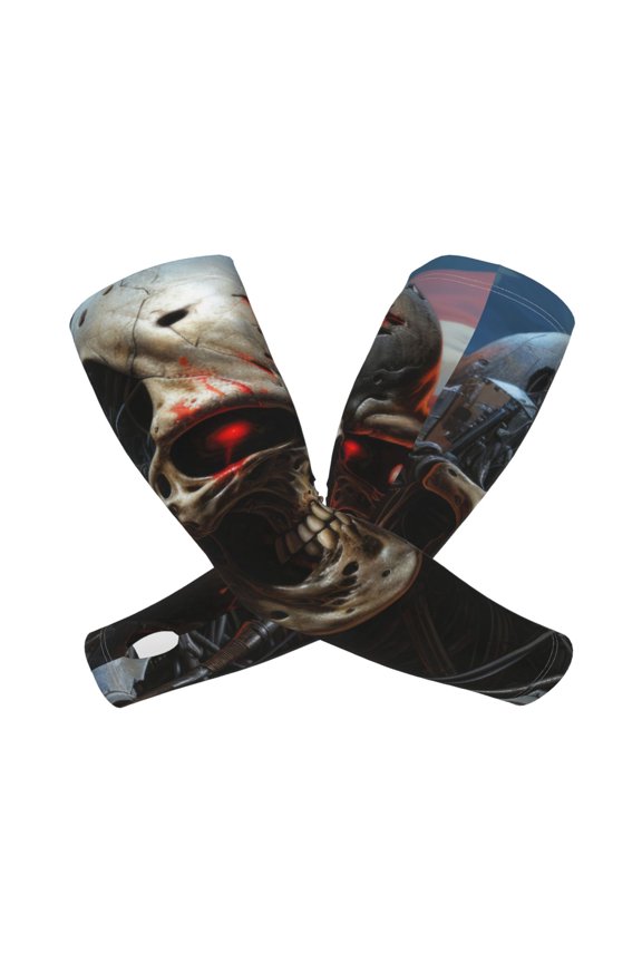 Cyberpunk Skull American Flag Pattern Cooling Arm Sleeves for Men & Women, Breathable, UV Sun Protection, Sports Arm Sleeves for Women, Men & Youth