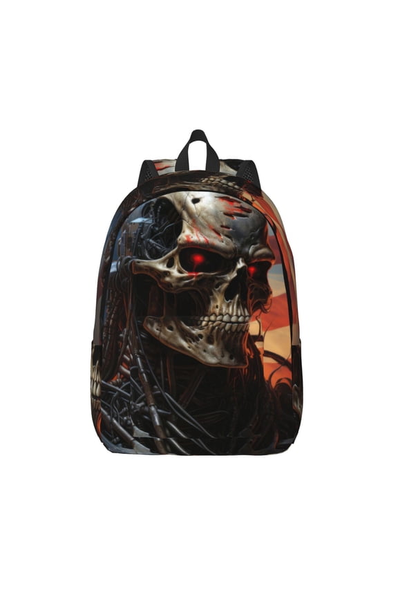 Cyberpunk Skull American Flag Print Canvas Backpack Travel Rucksack Unisex Knapsack 15.7/17.7Inch Laptop Backpack for Work,College -Small