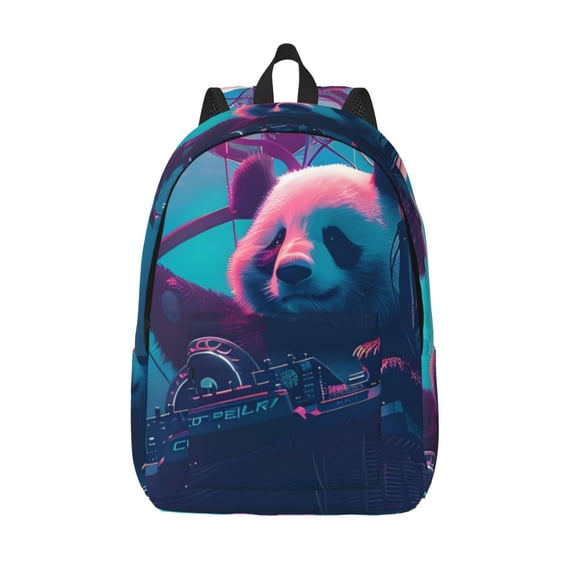 Vsdgher DJ Panda Hot Air Balloon Print Canvas Backpack Travel Rucksack Unisex Knapsack 15.7/17.7Inch Laptop Backpack for Work,College -Small