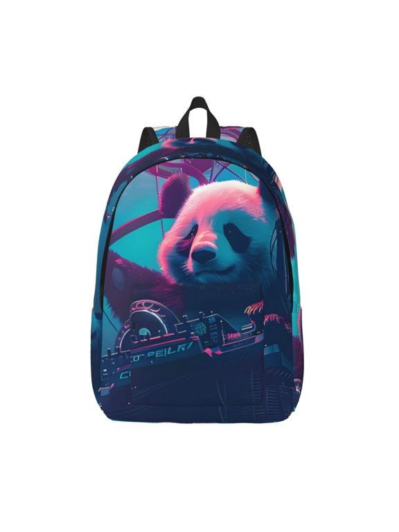 DJ Panda Hot Air Balloon Print Canvas Backpack Travel Rucksack Unisex Knapsack 15.7/17.7Inch Laptop Backpack for Work,College -Small