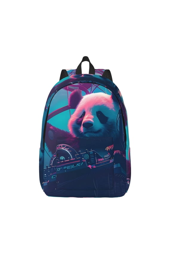 DJ Panda Hot Air Balloon Print Canvas Backpack Travel Rucksack Unisex Knapsack 15.7/17.7Inch Laptop Backpack for Work,College -Small