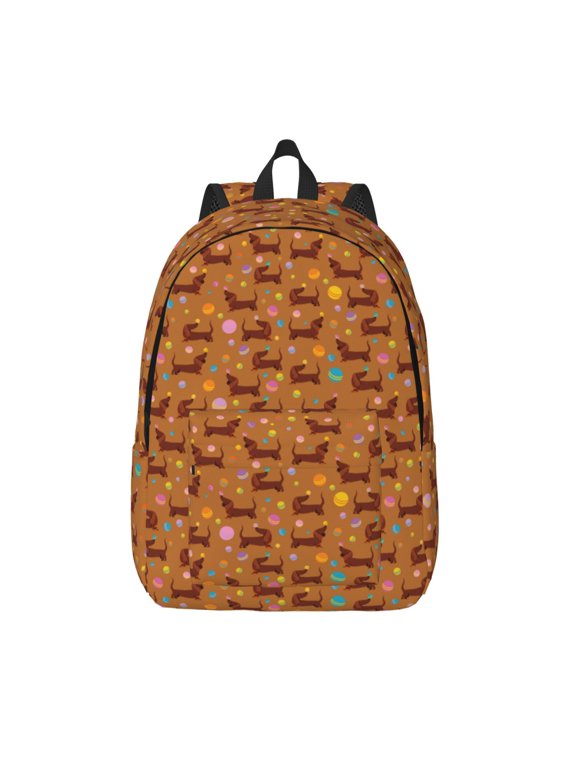 Dachshund And Ball Print Canvas Backpack Travel Rucksack Unisex Knapsack 15.7/17.7Inch Laptop Backpack for Work,College -Medium