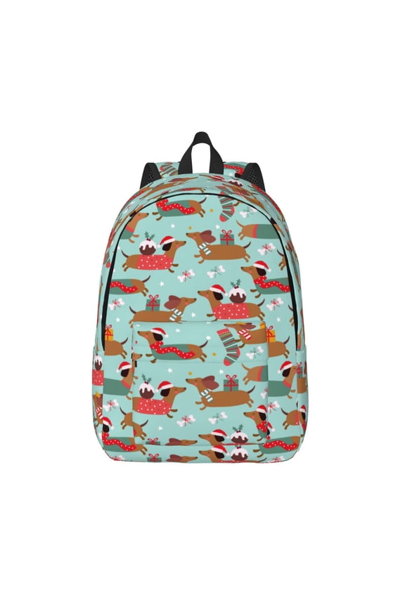 Dachshund Christmas Play Print Canvas Backpack Travel Rucksack Unisex Knapsack 15.7/17.7Inch Laptop Backpack for Work,College -Small
