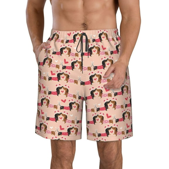 Vsdgher Dachshund Couple Men's Beach Shorts, Surfing shorts, Swim trunks, Quick Dry Swim Trunks for Surfing Beach Fun -Medium
