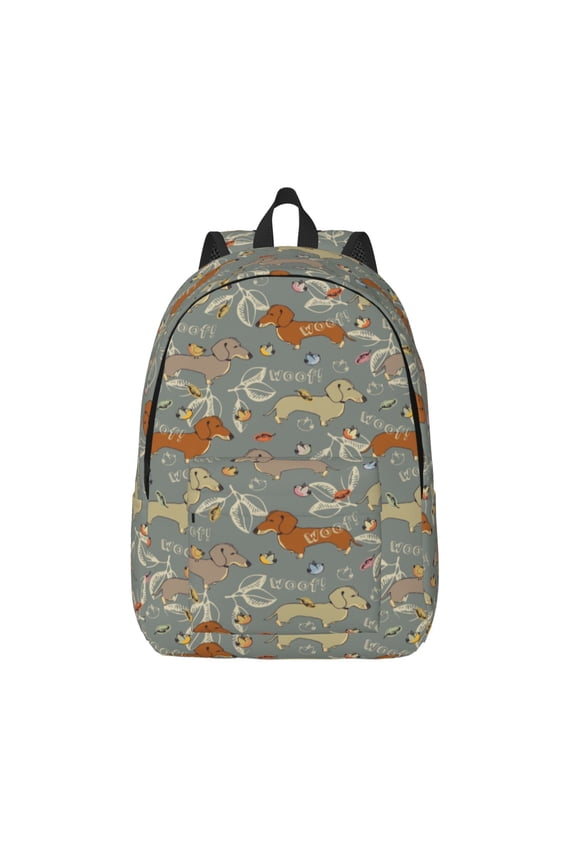 Dachshund Dog Bird Print Canvas Backpack Travel Rucksack Unisex Knapsack 15.7/17.7Inch Laptop Backpack for Work,College -Medium