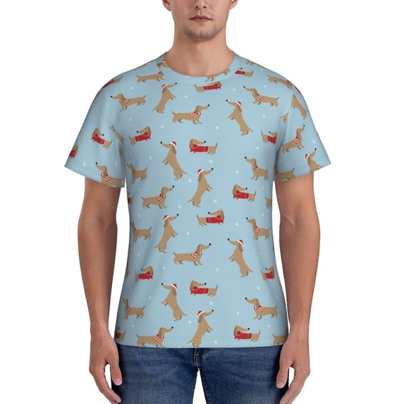 Vsdgher Dachshund Dog Print Men's Dry Fit Mesh Athletic Shirts Moisture Wicking Tennis T-Shirt Tops