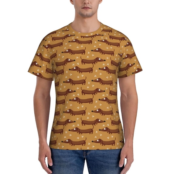 Vsdgher Dachshund Dog Puppy Print Men's Dry Fit Mesh Athletic Shirts Moisture Wicking Tennis T-Shirt Tops