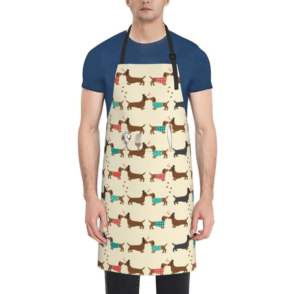Vsdgher Dachshund Dog Waterproof Apron with 2 Pockets Kitchen Chef Aprons Bibs for Grooming Cooking Baking Painting Gardening