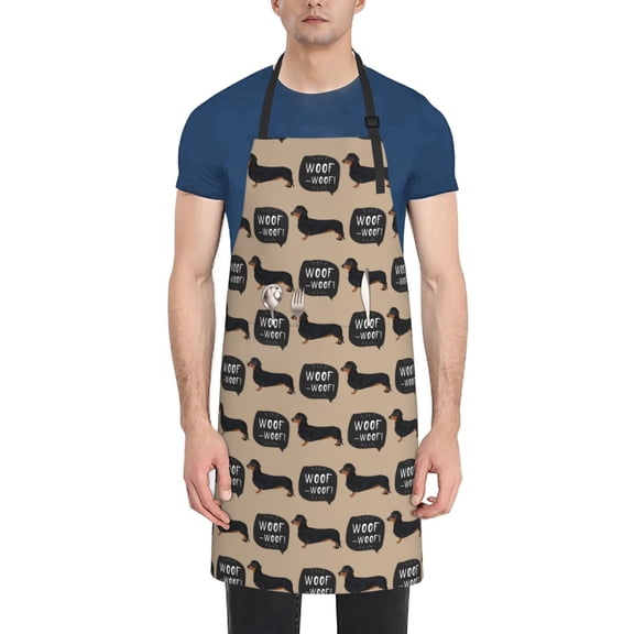 Vsdgher Dachshund Dog Woof Waterproof Apron with 2 Pockets Kitchen Chef Aprons Bibs for Grooming Cooking Baking Painting Gardening