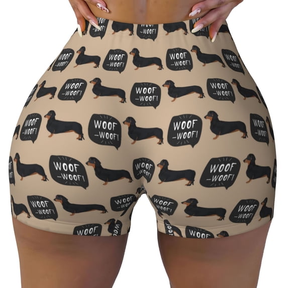 Vsdgher Dachshund Dog Woof print Workout Shorts for Women Seamless Soft Smooth Gym Yoga Scrunch Active Exercise Fitness Shorts