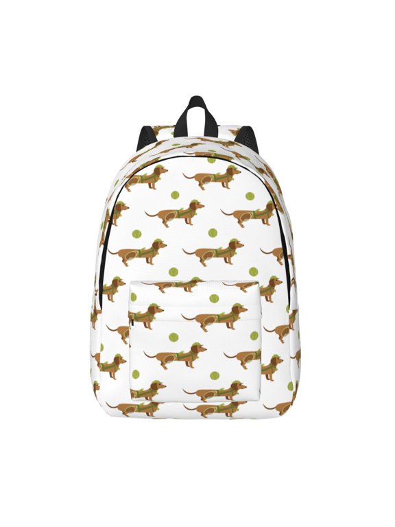 Dachshund Going To Play Tennis Print Canvas Backpack Travel Rucksack Unisex Knapsack 15.7/17.7Inch Laptop Backpack for Work,College -Medium