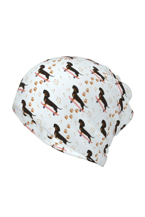 Dachshund On A Skateboard Slouchy Beanie Hat for Men/Women, Skull Cap Chemo Cap Night Sleeping Cap