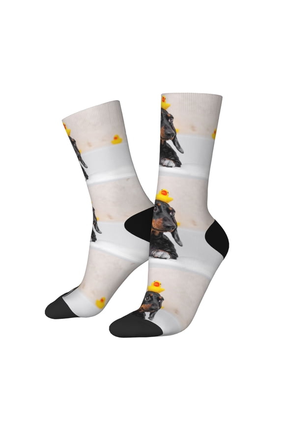 Dachshund Sitting in Bathtub Crew Socks for Men & Women, Breathable Casual Athletic Ankle Socks
