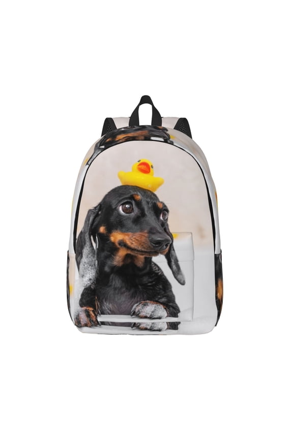 Dachshund Sitting in Bathtub Print Canvas Backpack Travel Rucksack Unisex Knapsack 15.7/17.7Inch Laptop Backpack for Work,College -Medium