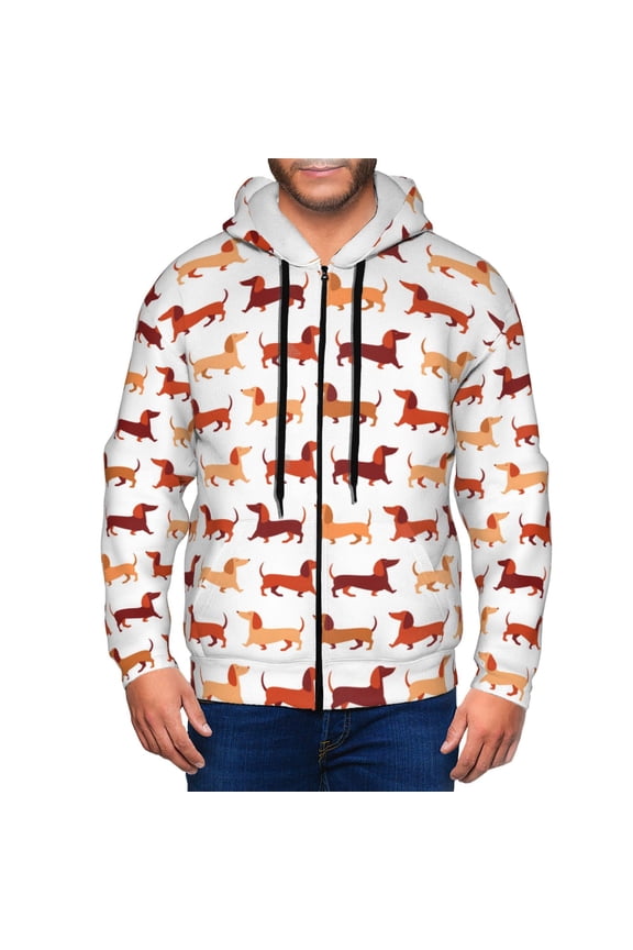 Dachshund Walking Mens Hoodies Zip Hoodie, Hoodies for Men, Zip-up Hooded Sweatshirt-Small