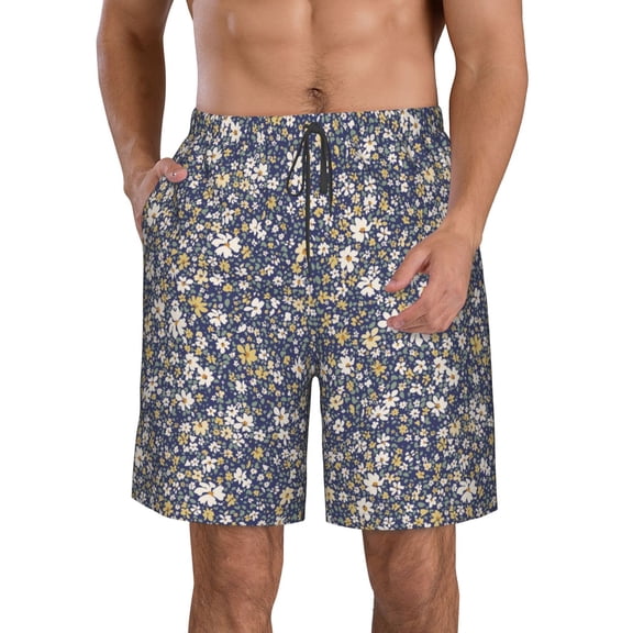 Vsdgher Daisies Flowers Men's Beach Shorts, Surfing shorts, Swim trunks, Quick Dry Swim Trunks for Surfing Beach Fun -Small