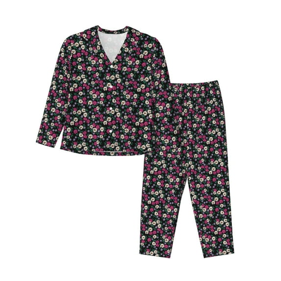 Vsdgher Daisies Flowers Pajamas Set Long Sleeve Sleepwear Womens Button Down Nightwear Pj Sets-Small