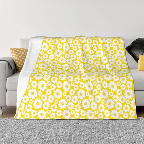 Vsdgher Daisies Flowers Pattern Fleece Throw Blanket, Horizontal Fleece Bedding Home Decor for Couch & Bed All Season Use -50"x40"
