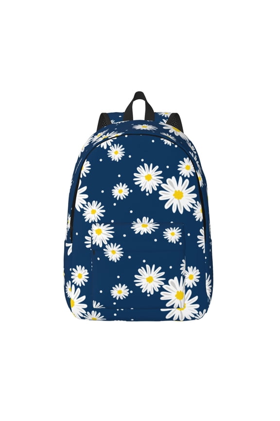 Daisies Flowers Print Canvas Backpack Travel Rucksack Unisex Knapsack 15.7/17.7Inch Laptop Backpack for Work,College -Medium