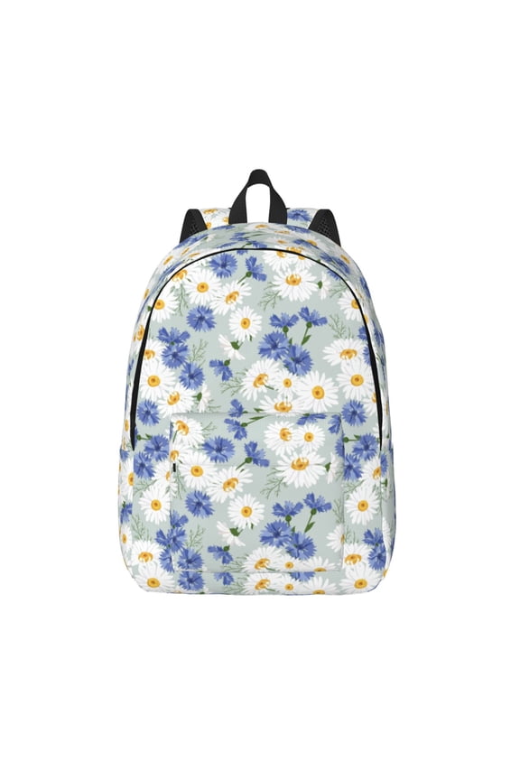 Daisies Flowers Print Canvas Backpack Travel Rucksack Unisex Knapsack 15.7/17.7Inch Laptop Backpack for Work,College -Medium