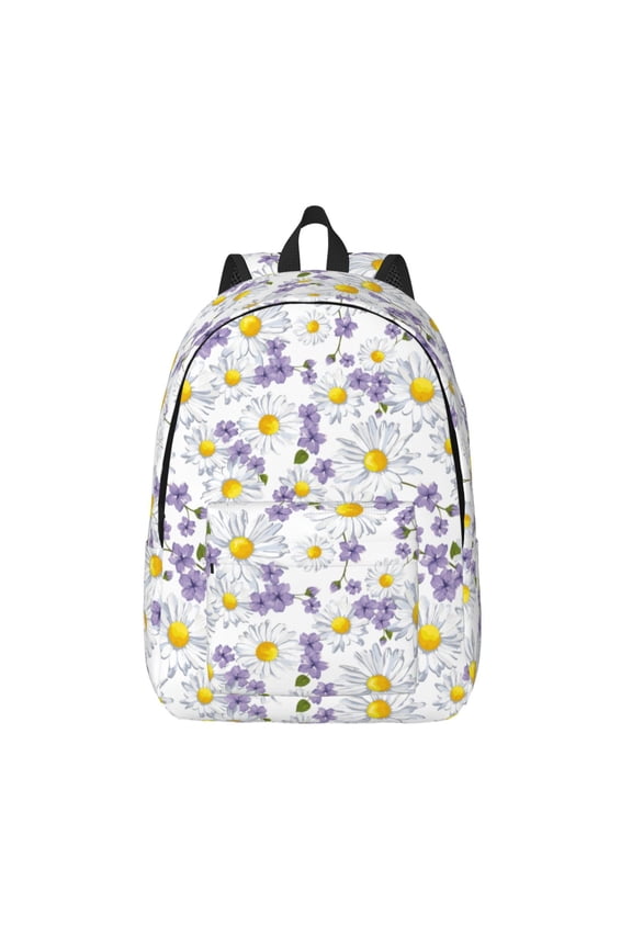 Daisies Flowers Print Canvas Backpack Travel Rucksack Unisex Knapsack 15.7/17.7Inch Laptop Backpack for Work,College -Medium