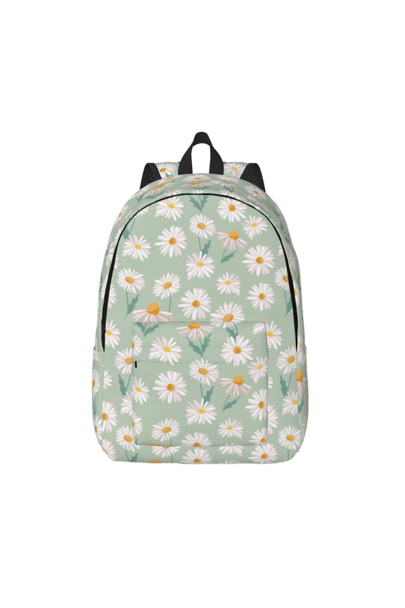 Daisies Flowers Print Canvas Backpack Travel Rucksack Unisex Knapsack 15.7/17.7Inch Laptop Backpack for Work,College -Medium