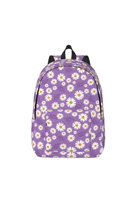 Daisies Flowers Print Canvas Backpack Travel Rucksack Unisex Knapsack 15.7/17.7Inch Laptop Backpack for Work,College -Medium